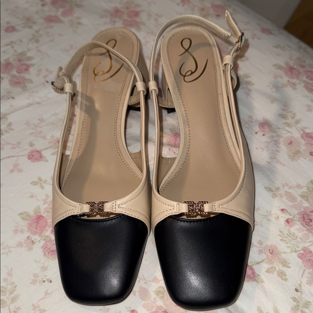 Chic Black and Cream Women's Slingback Flats